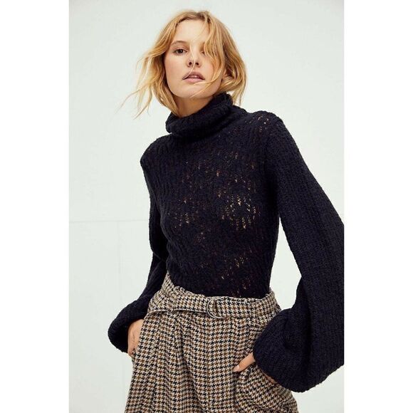 NWT FREE PEOPLE CONNIE TURTLENECK BALLOON SLEEVE PULLOVER SWEATER - Picture 1 of 3